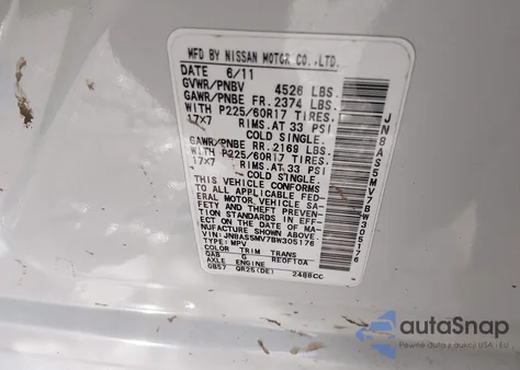 2011 Nissan Rogue Sv z USA, uszkodzony, nr VIN JN8AS5MV7BW305176